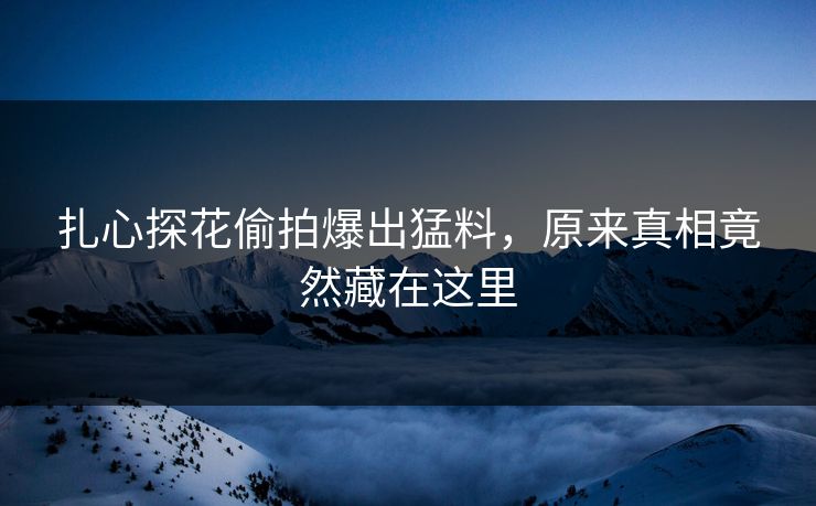 扎心探花偷拍爆出猛料，原来真相竟然藏在这里