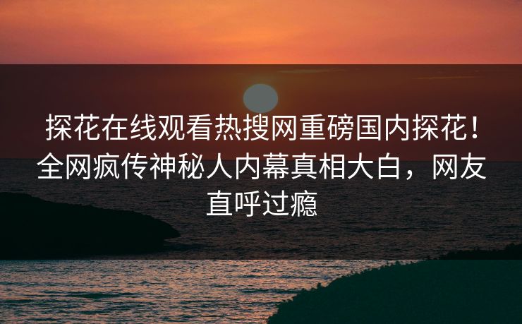探花在线观看热搜网重磅国内探花！全网疯传神秘人内幕真相大白，网友直呼过瘾